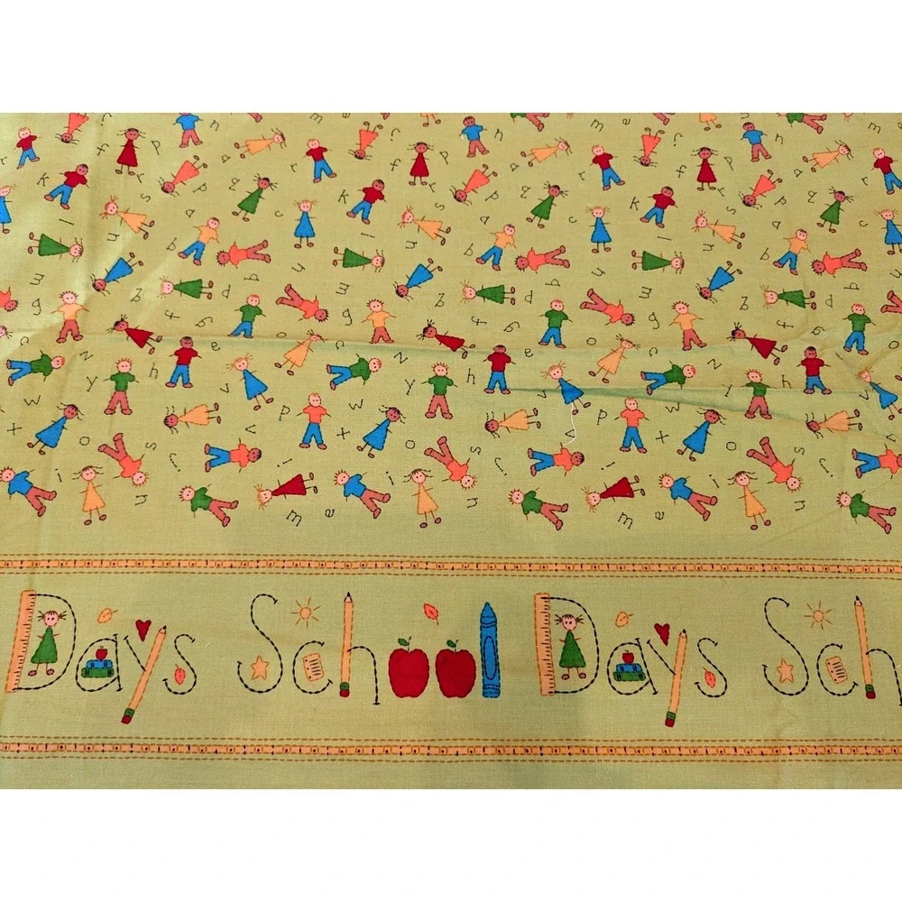 1.7 Yard Vintage Y2K Green School Days Kids Children Quilting Fabric 62x40‎